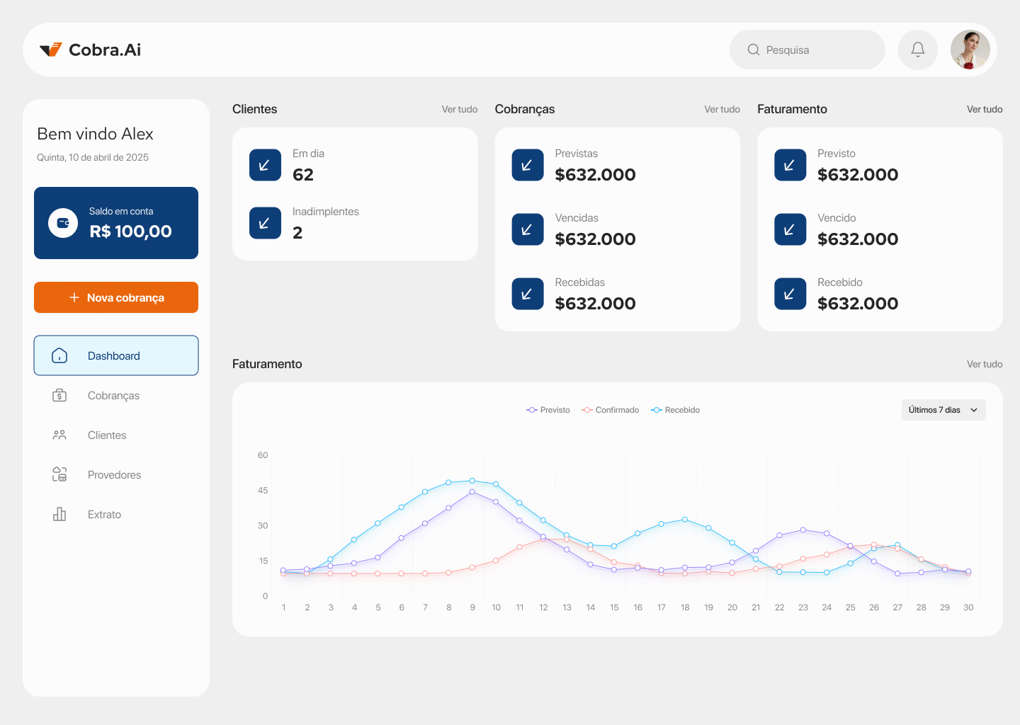 Tela do sistema cobra.ai
