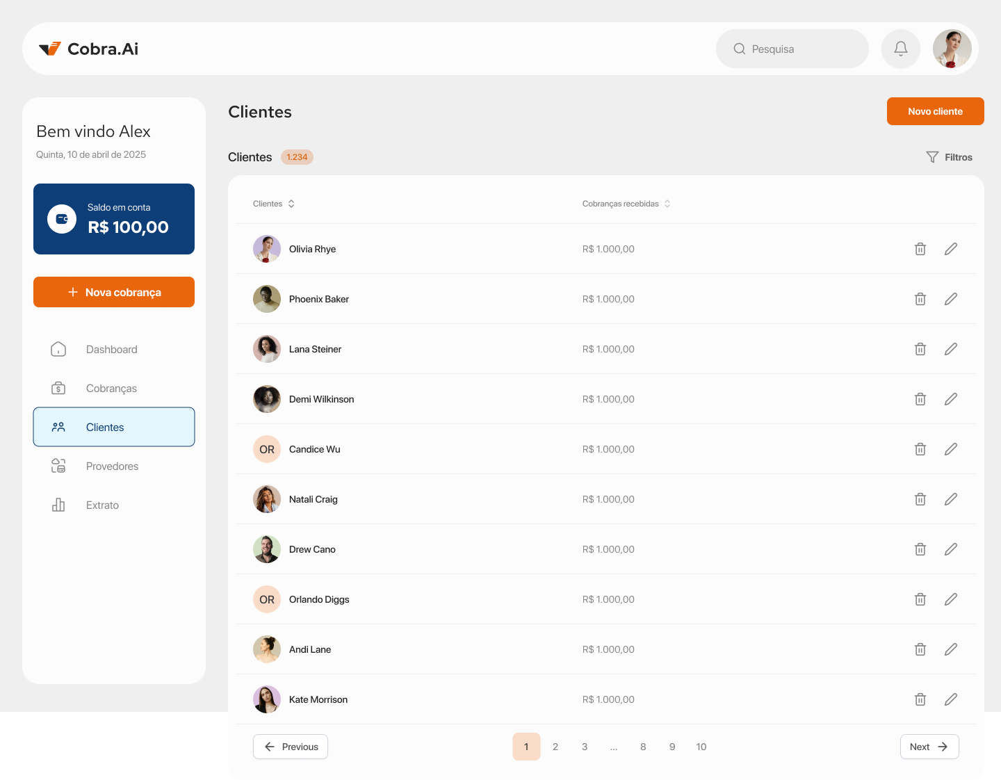 Tela do sistema cobra.ai